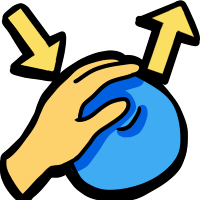 a yellow hand holding a blue circle. a yellow arrow points to the hand and circle, and another points away from it.